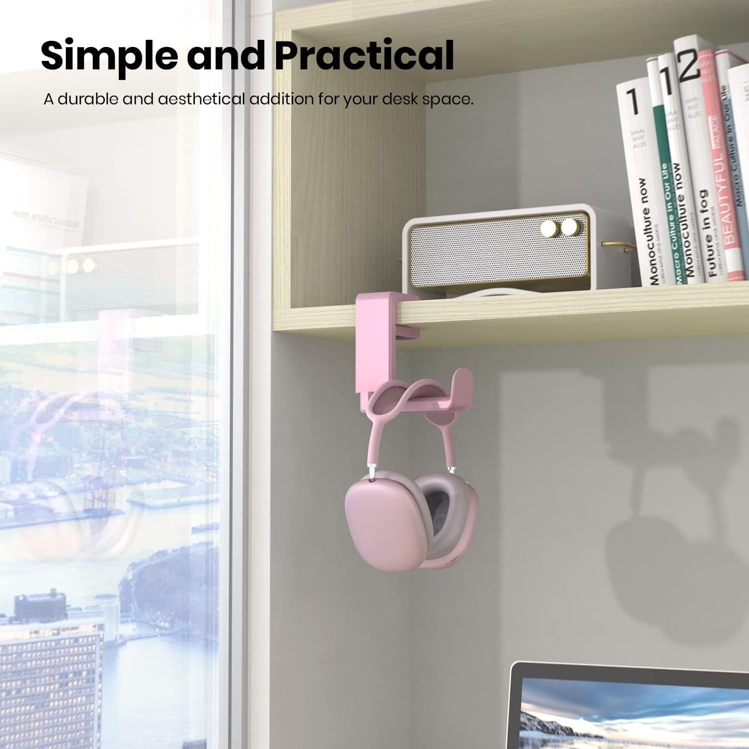 Rotating Headphone Stand - PC Gaming Headset Holder, Adjustable Clamp-on Under Desk Hanger With 360 Degree Swivel &amp; Cable Clip Organizer