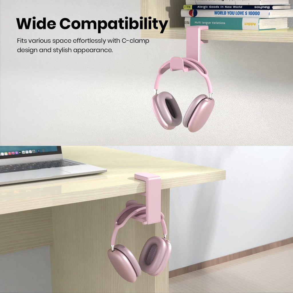 Rotating Headphone Stand - PC Gaming Headset Holder, Adjustable Clamp-on Under Desk Hanger With 360 Degree Swivel &amp; Cable Clip Organizer