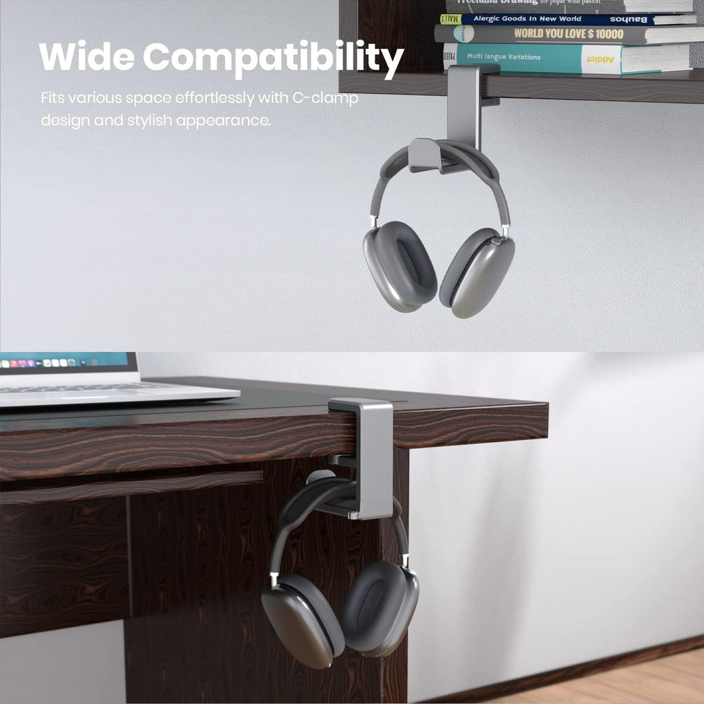 Rotating Headphone Stand - PC Gaming Headset Holder, Adjustable Clamp-on Under Desk Hanger With 360 Degree Swivel &amp; Cable Clip Organizer