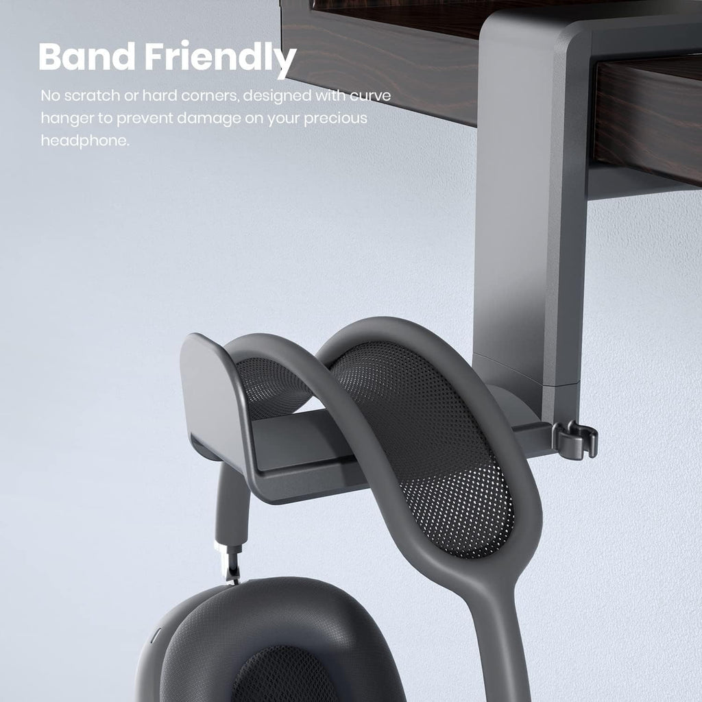 Rotating Headphone Stand - PC Gaming Headset Holder, Adjustable Clamp-on Under Desk Hanger With 360 Degree Swivel &amp; Cable Clip Organizer