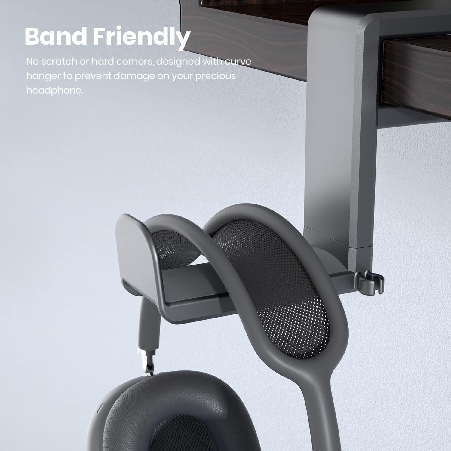 Rotating Headphone Stand - PC Gaming Headset Holder, Adjustable Clamp-on Under Desk Hanger With 360 Degree Swivel &amp; Cable Clip Organizer