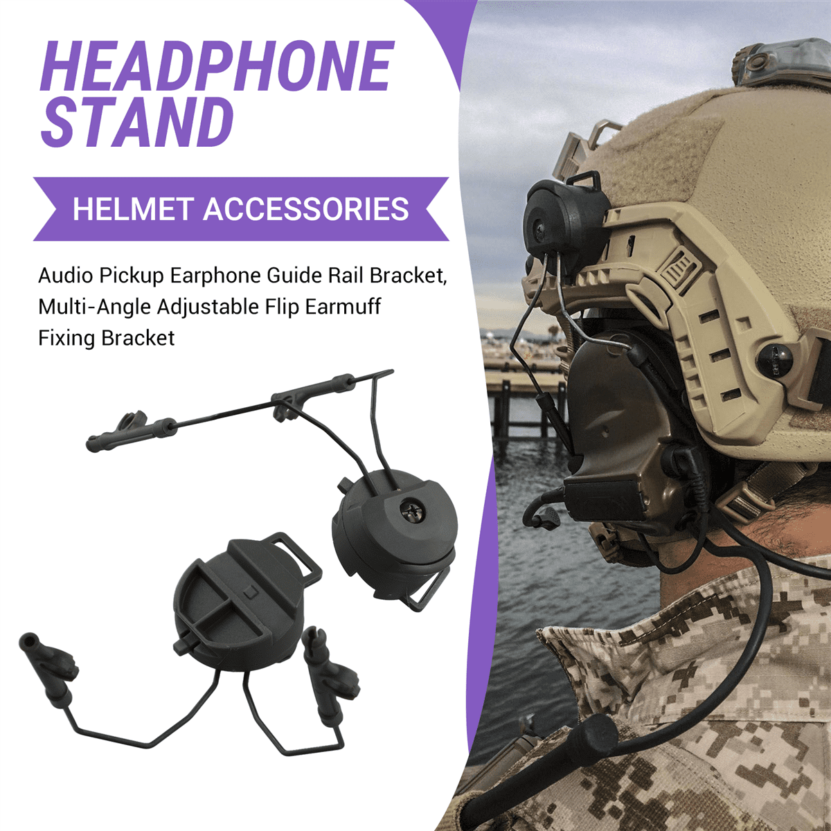 Pickup Headphones Rail Bracket Multi-Angle Adjustable Flip Ear Cups Fixed Bracket Helmet Accessories Green