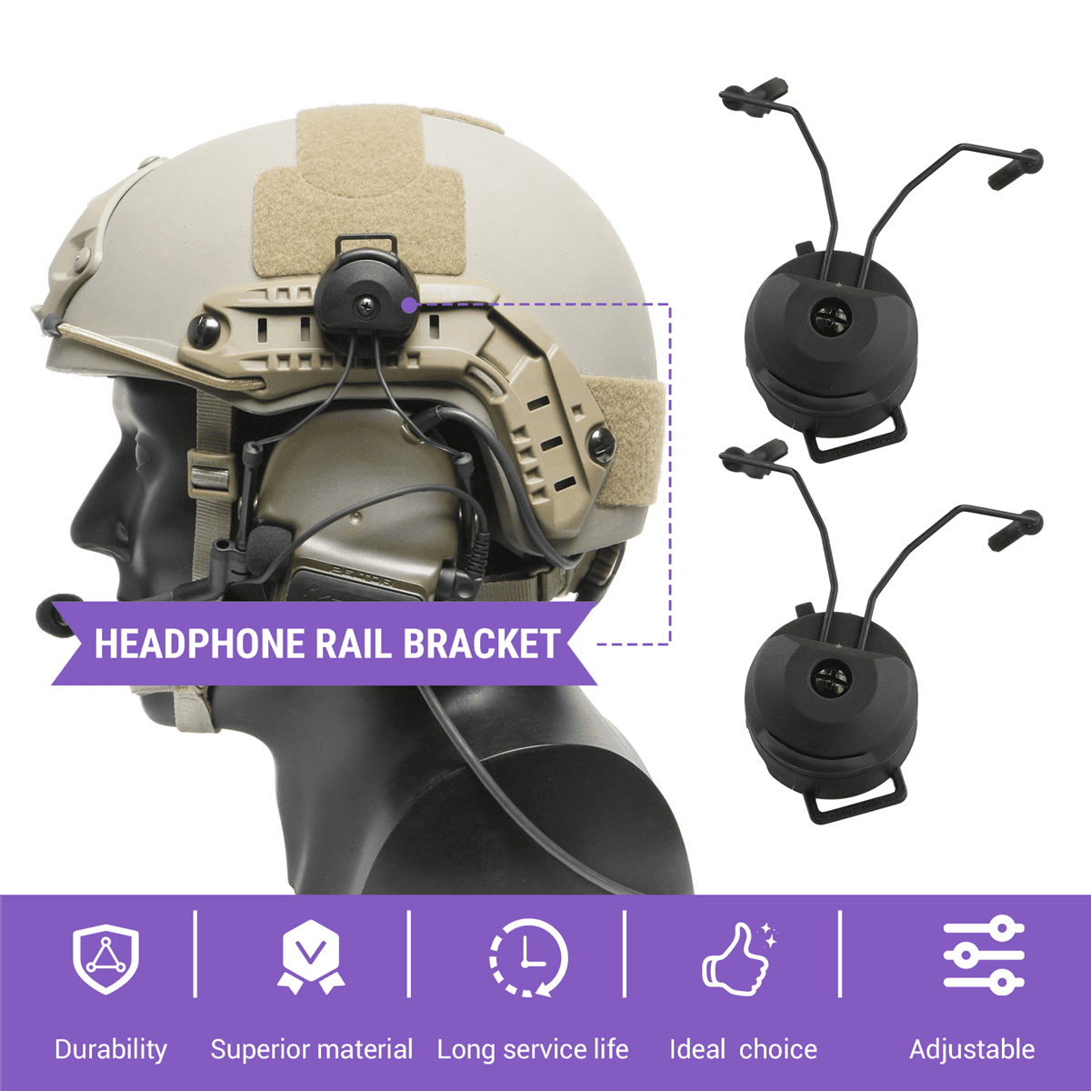 Pickup Headphones Rail Bracket Multi-Angle Adjustable Flip Ear Cups Fixed Bracket Helmet Accessories Green