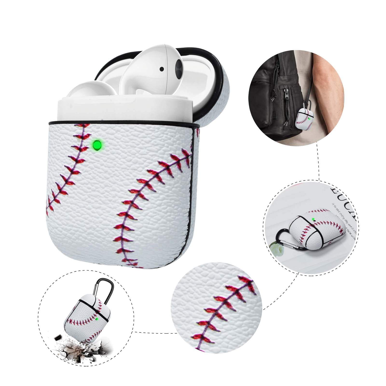 Airpods PVC Cases Cover, Case for Airpods, Njjex Full Protective Premium PVC Rubber Silicone Case Cover with Keychain Strap for Women (football)