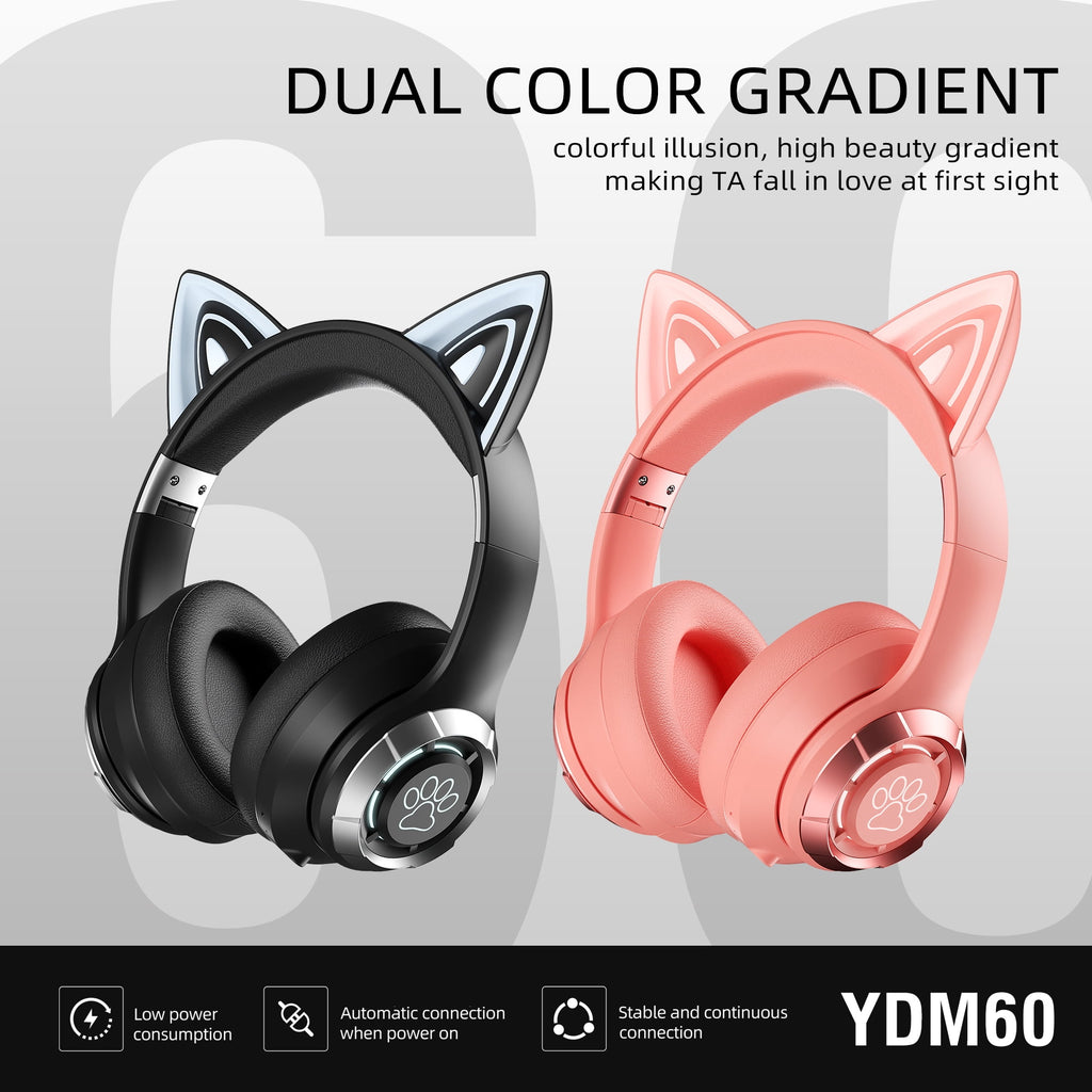 Cute Cat Ear Wireless Bluetooth Headphone With Microphone On-Ear Headset Stereo Sound Earphones Sports Gaming Foldable Headphone