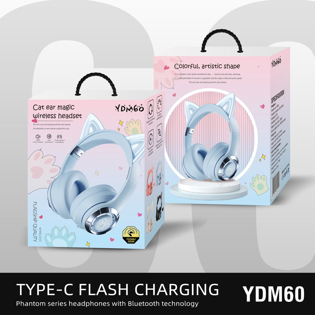 Cute Cat Ear Wireless Bluetooth Headphone With Microphone On-Ear Headset Stereo Sound Earphones Sports Gaming Foldable Headphone