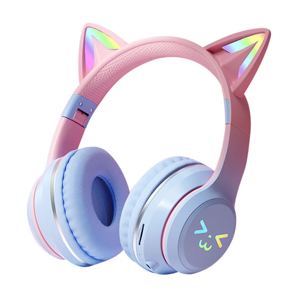 Gradient wireless Headphones RGB cute cat ear Bluetooth Earphones with microphone Stereo Music Game Earphone Girls Kids Gifts