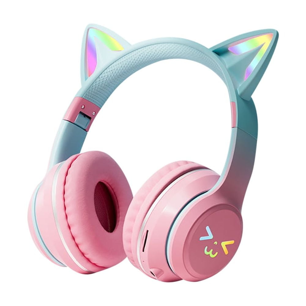 Gradient wireless Headphones RGB cute cat ear Bluetooth Earphones with microphone Stereo Music Game Earphone Girls Kids Gifts