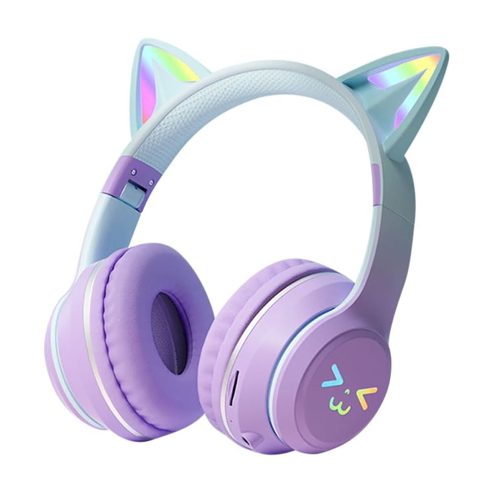 Gradient wireless Headphones RGB cute cat ear Bluetooth Earphones with microphone Stereo Music Game Earphone Girls Kids Gifts