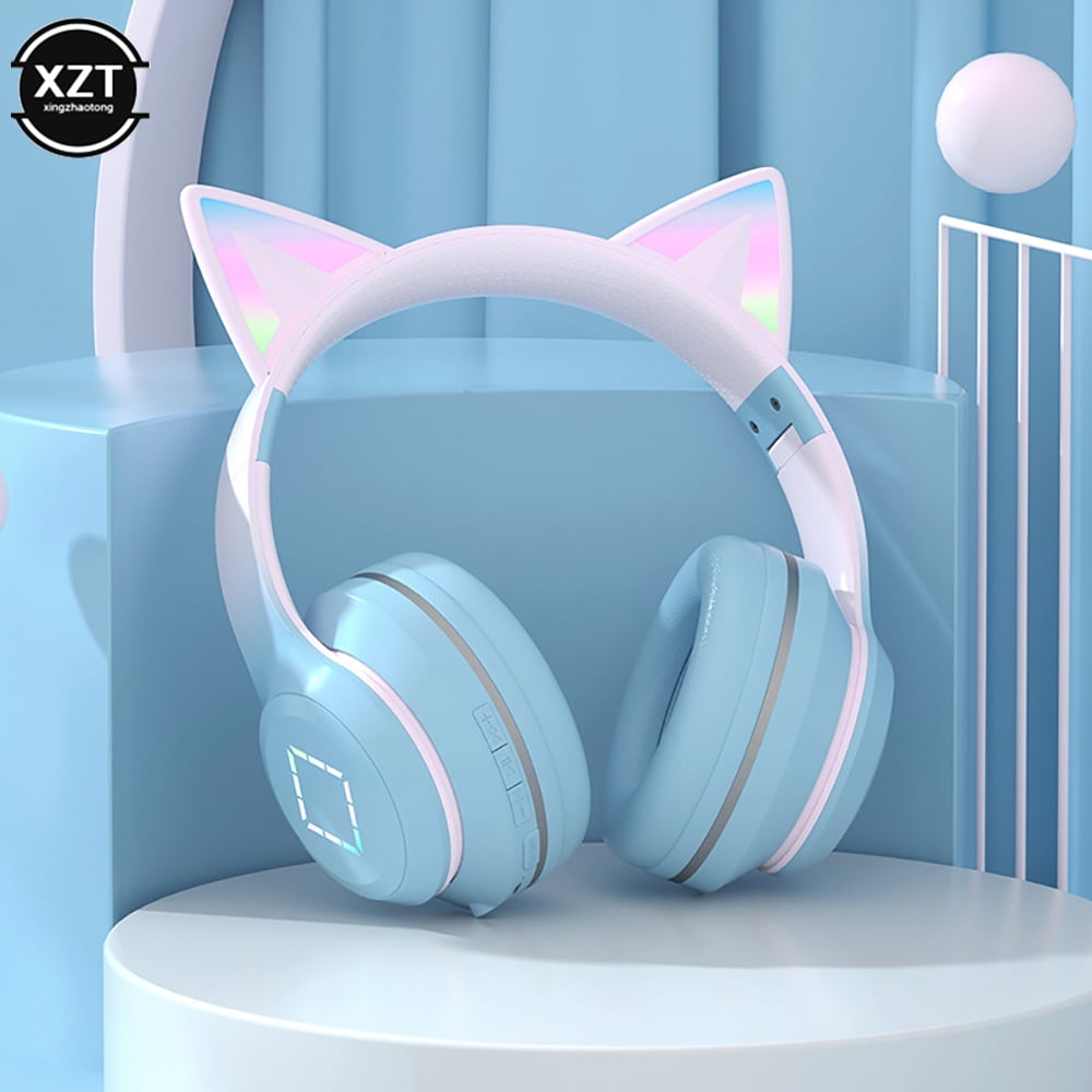 Gradient wireless Headphones RGB cute cat ear Bluetooth Earphones with microphone Stereo Music Game Earphone Girls Kids Gifts