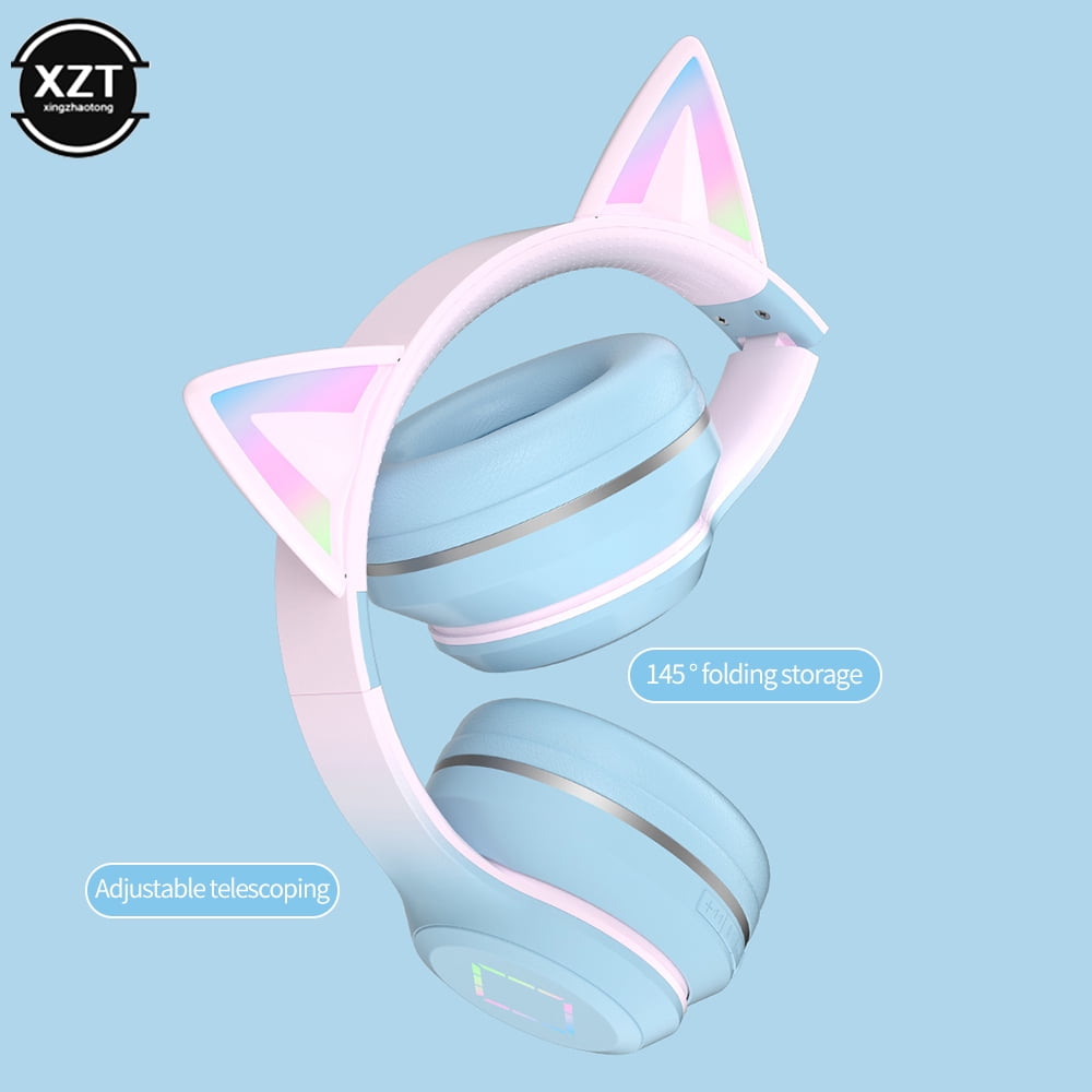 Gradient wireless Headphones RGB cute cat ear Bluetooth Earphones with microphone Stereo Music Game Earphone Girls Kids Gifts