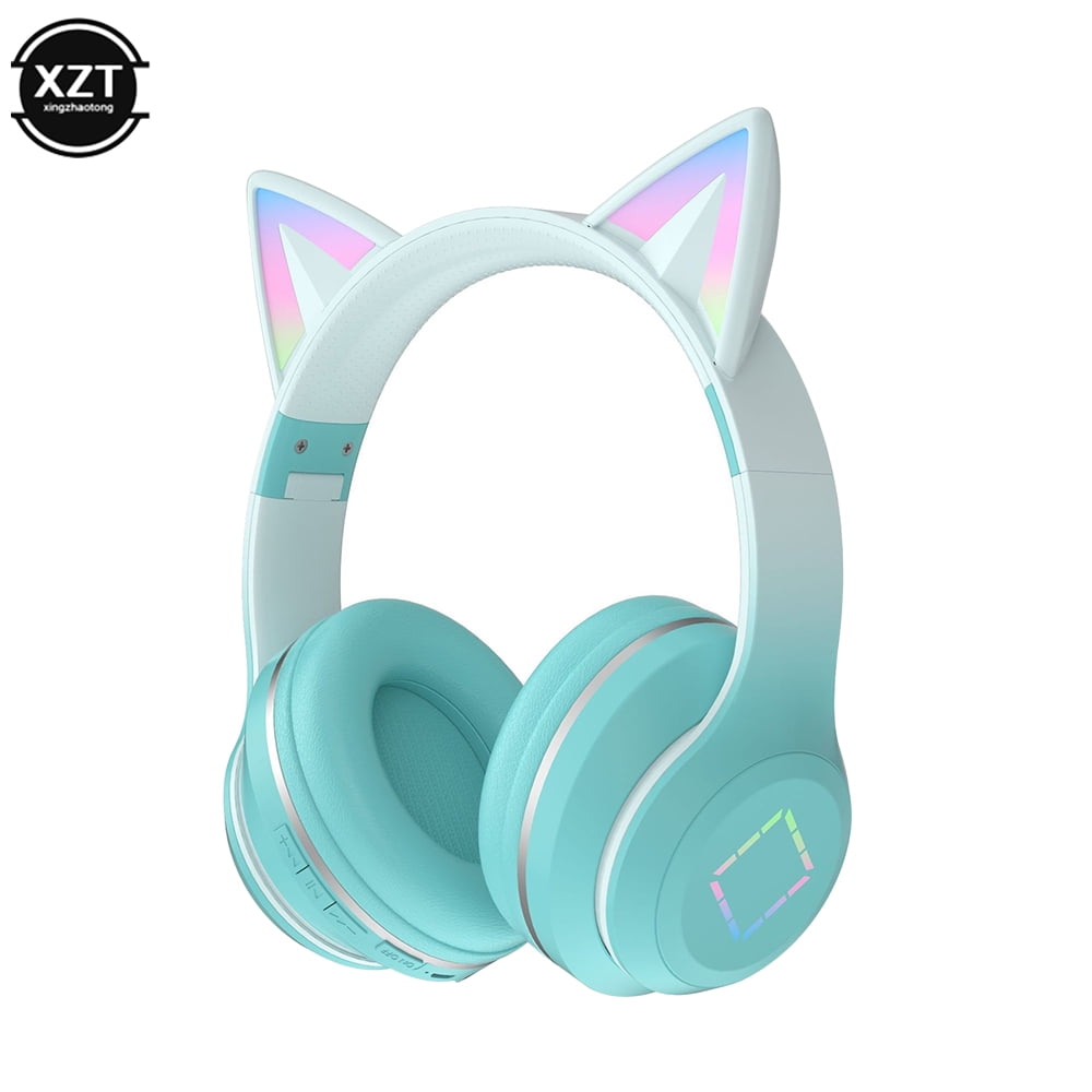 Gradient wireless Headphones RGB cute cat ear Bluetooth Earphones with microphone Stereo Music Game Earphone Girls Kids Gifts