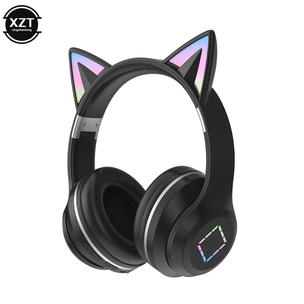 Gradient wireless Headphones RGB cute cat ear Bluetooth Earphones with microphone Stereo Music Game Earphone Girls Kids Gifts