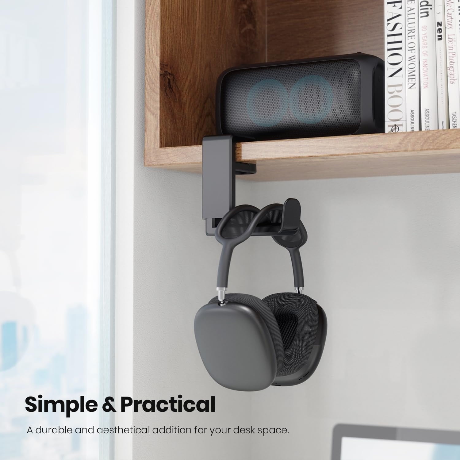 Rotating Headphone Stand - PC Gaming Headset Holder, Adjustable Clamp-on Under Desk Hanger With 360 Degree Swivel &amp; Cable Clip Organizer