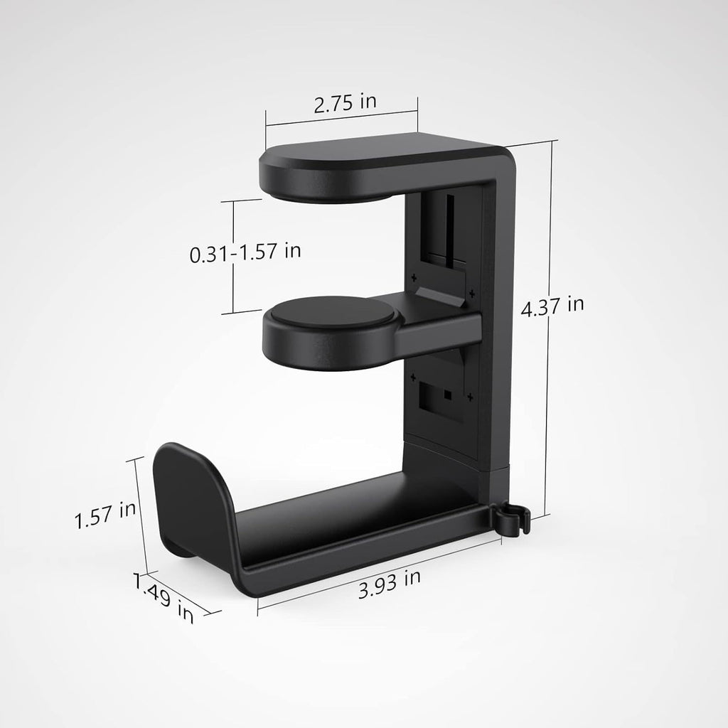 Rotating Headphone Stand - PC Gaming Headset Holder, Adjustable Clamp-on Under Desk Hanger With 360 Degree Swivel &amp; Cable Clip Organizer