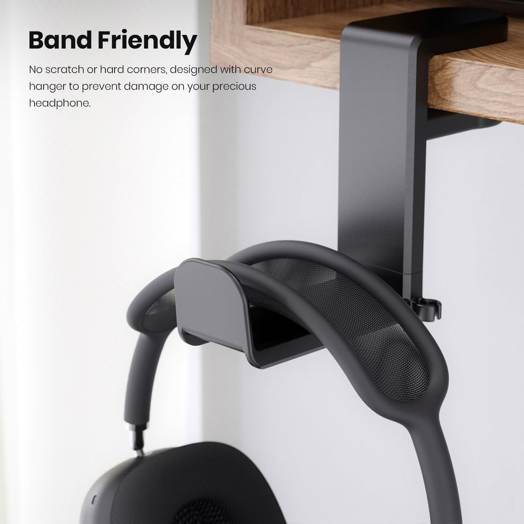 Rotating Headphone Stand - PC Gaming Headset Holder, Adjustable Clamp-on Under Desk Hanger With 360 Degree Swivel &amp; Cable Clip Organizer