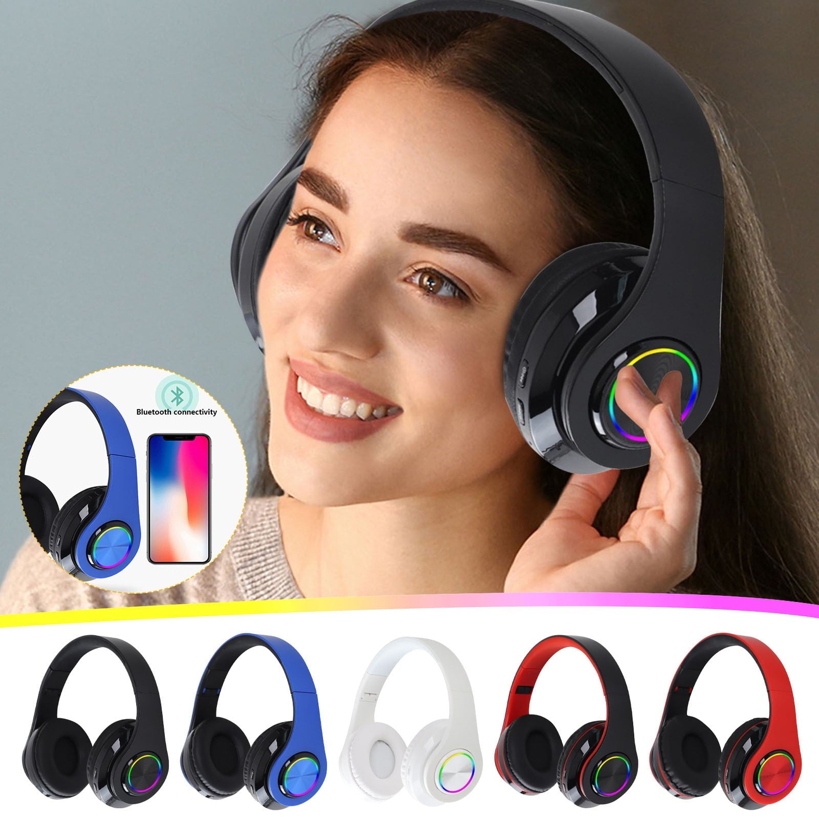 Over Ear Wireless Headphones with Microphone, Low Latency for Gaming, Comfortable Foldable Design for Work, Travel, and Study