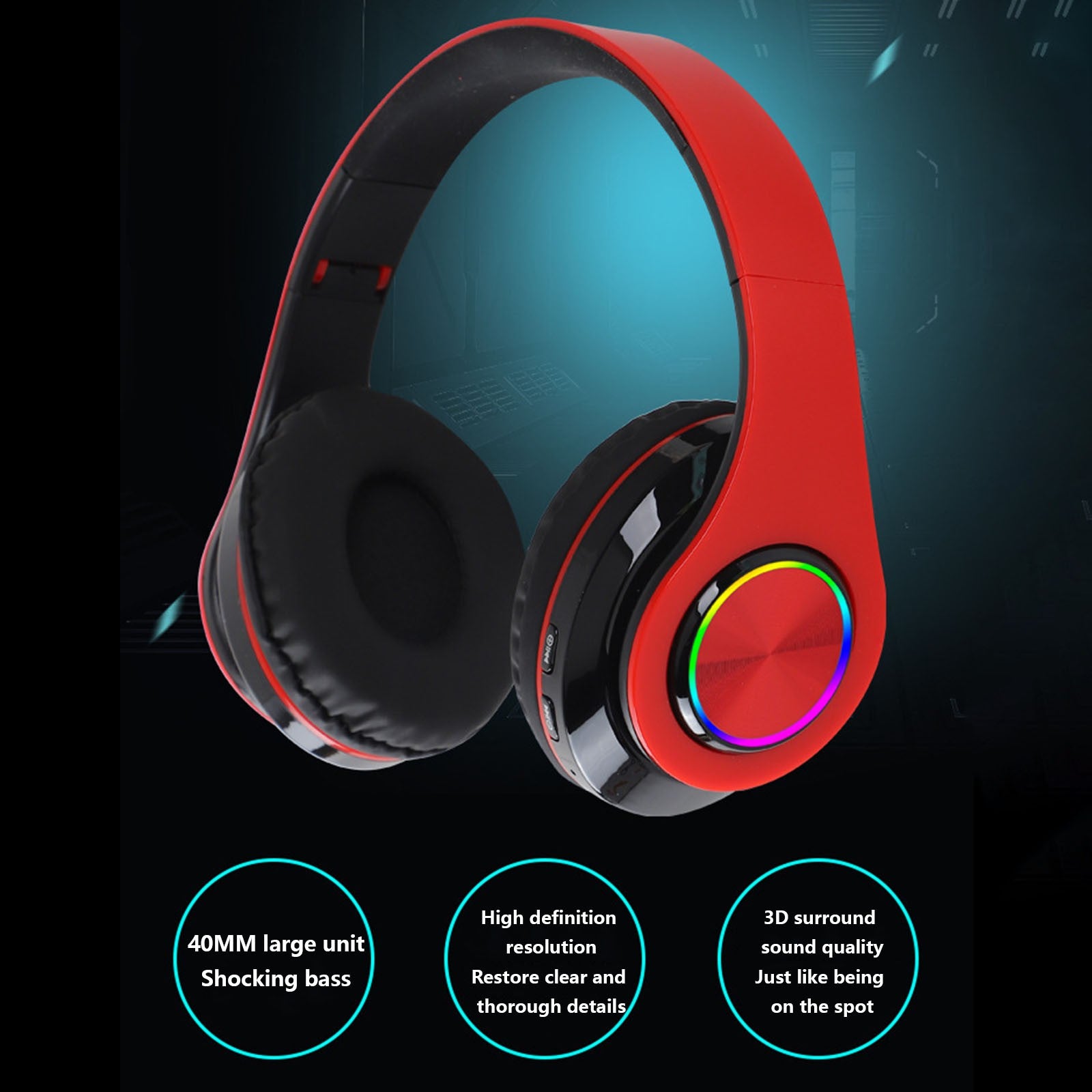 Over Ear Wireless Headphones with Microphone, Low Latency for Gaming, Comfortable Foldable Design for Work, Travel, and Study