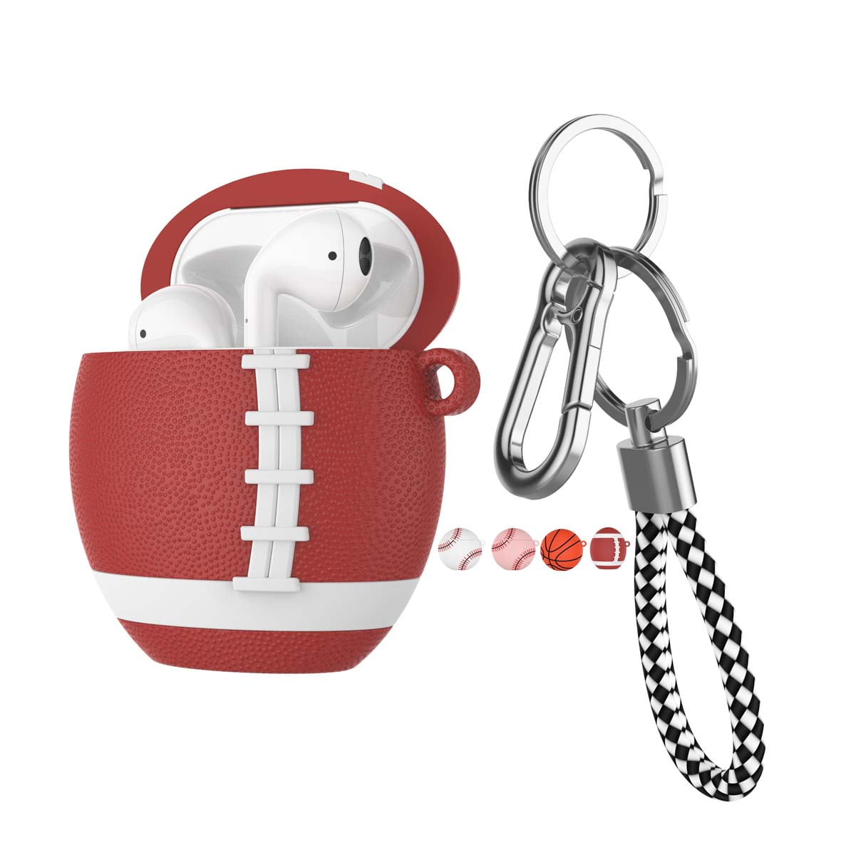 Airpods PVC Cases Cover, Case for Airpods, Njjex Full Protective Premium PVC Rubber Silicone Case Cover with Keychain Strap for Women (football)