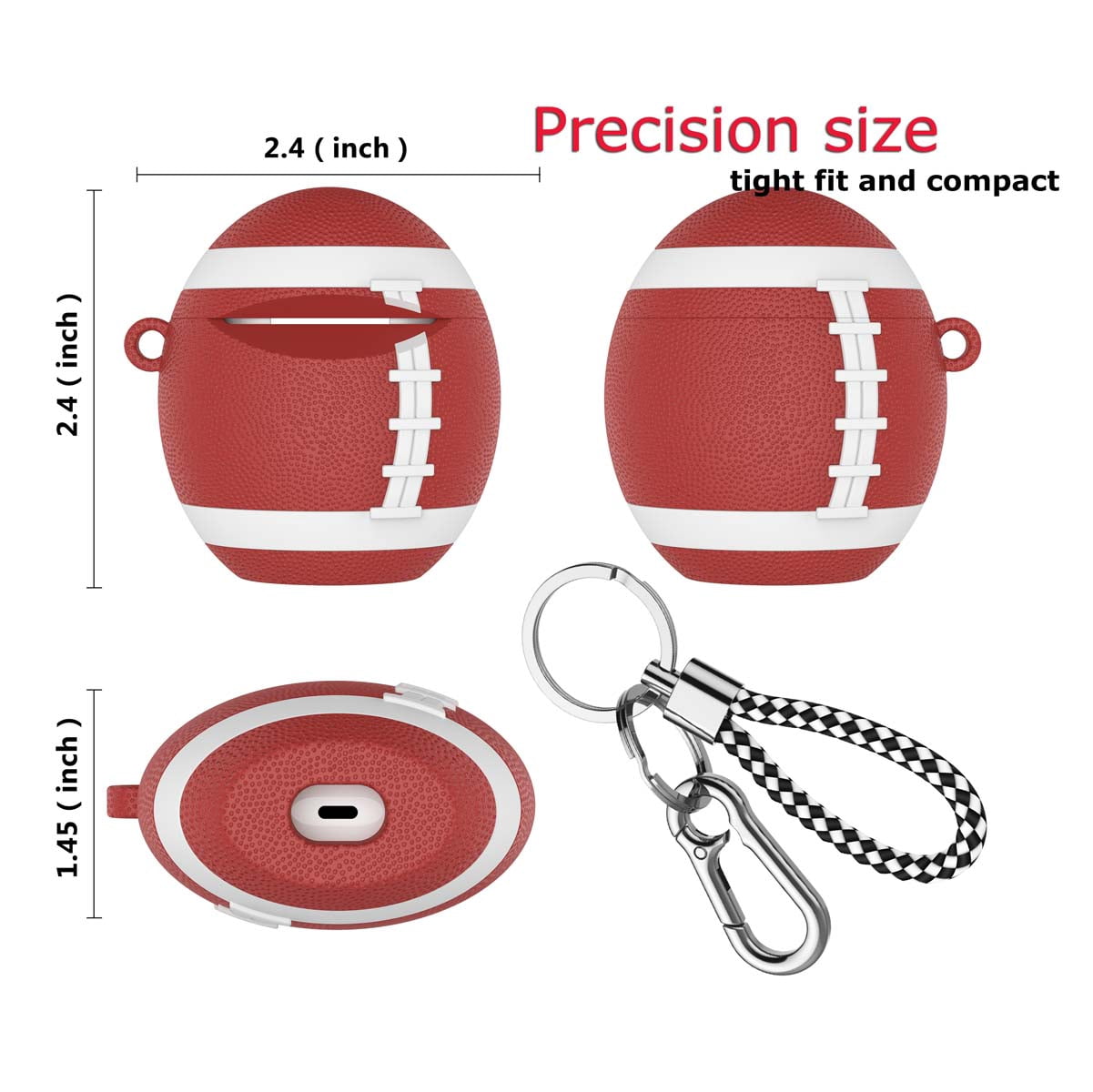 Airpods PVC Cases Cover, Case for Airpods, Njjex Full Protective Premium PVC Rubber Silicone Case Cover with Keychain Strap for Women (football)