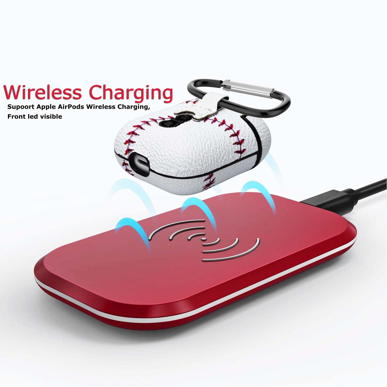 Airpods PVC Cases Cover, Case for Airpods, Njjex Full Protective Premium PVC Rubber Silicone Case Cover with Keychain Strap for Women (football)