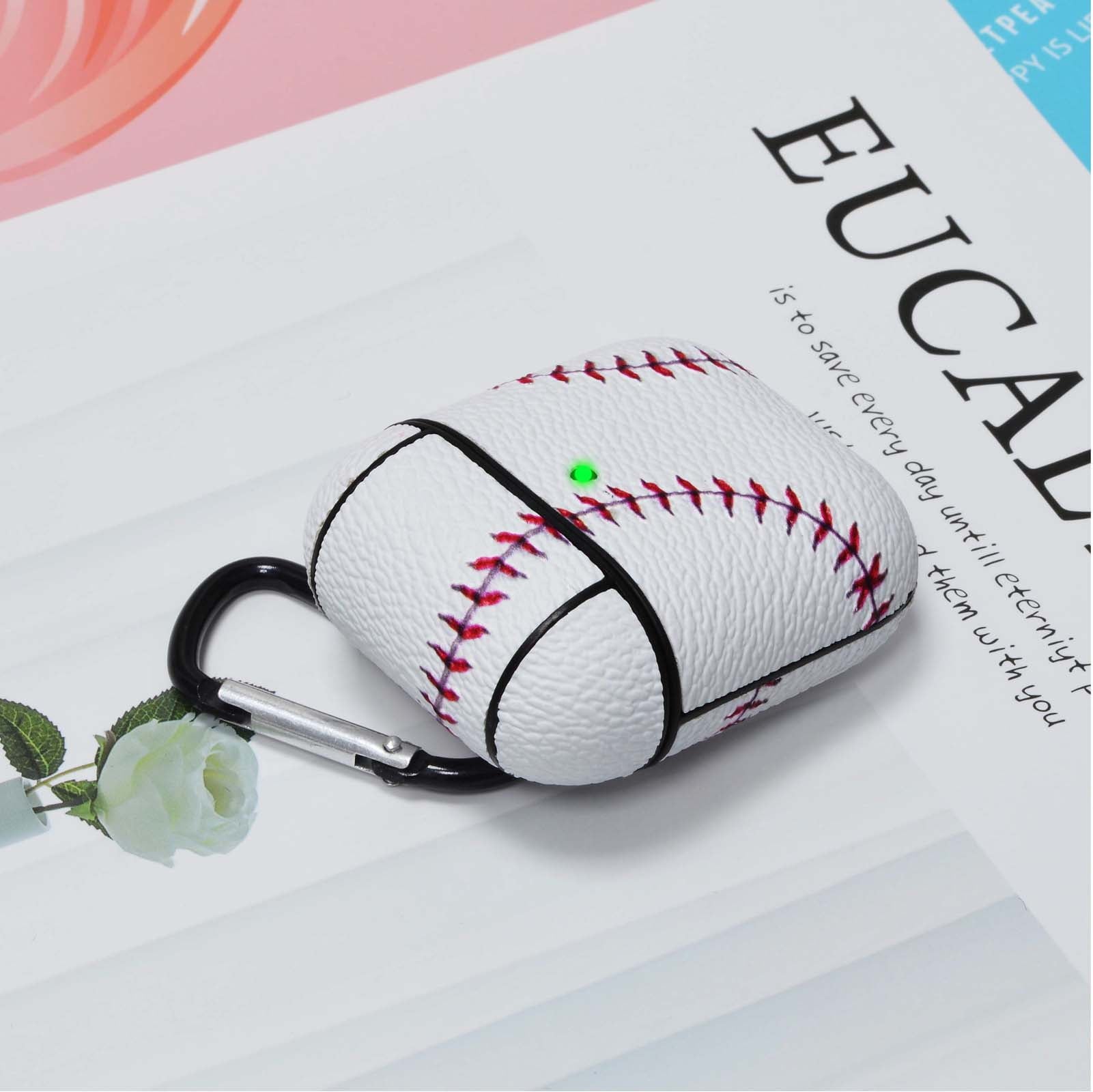 Airpods PVC Cases Cover, Case for Airpods, Njjex Full Protective Premium PVC Rubber Silicone Case Cover with Keychain Strap for Women (football)