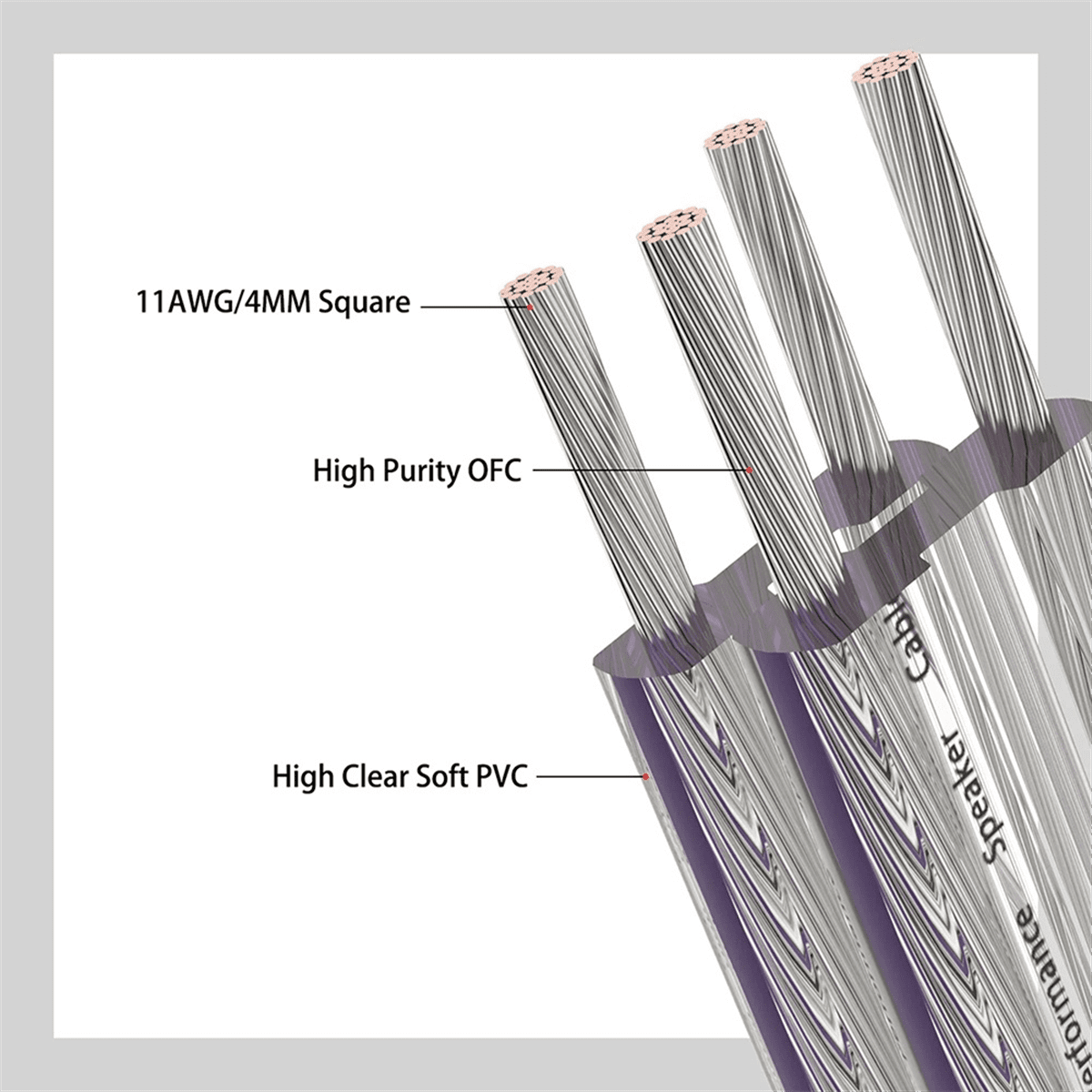11AWG Silver Plated Pure Copper OFC Speaker Cable Audio Speaker Cable for HiFi Speakers Surround Polarity Marking 1m,1 * 11AWG fever audio speaker cable,Transparent&amp;