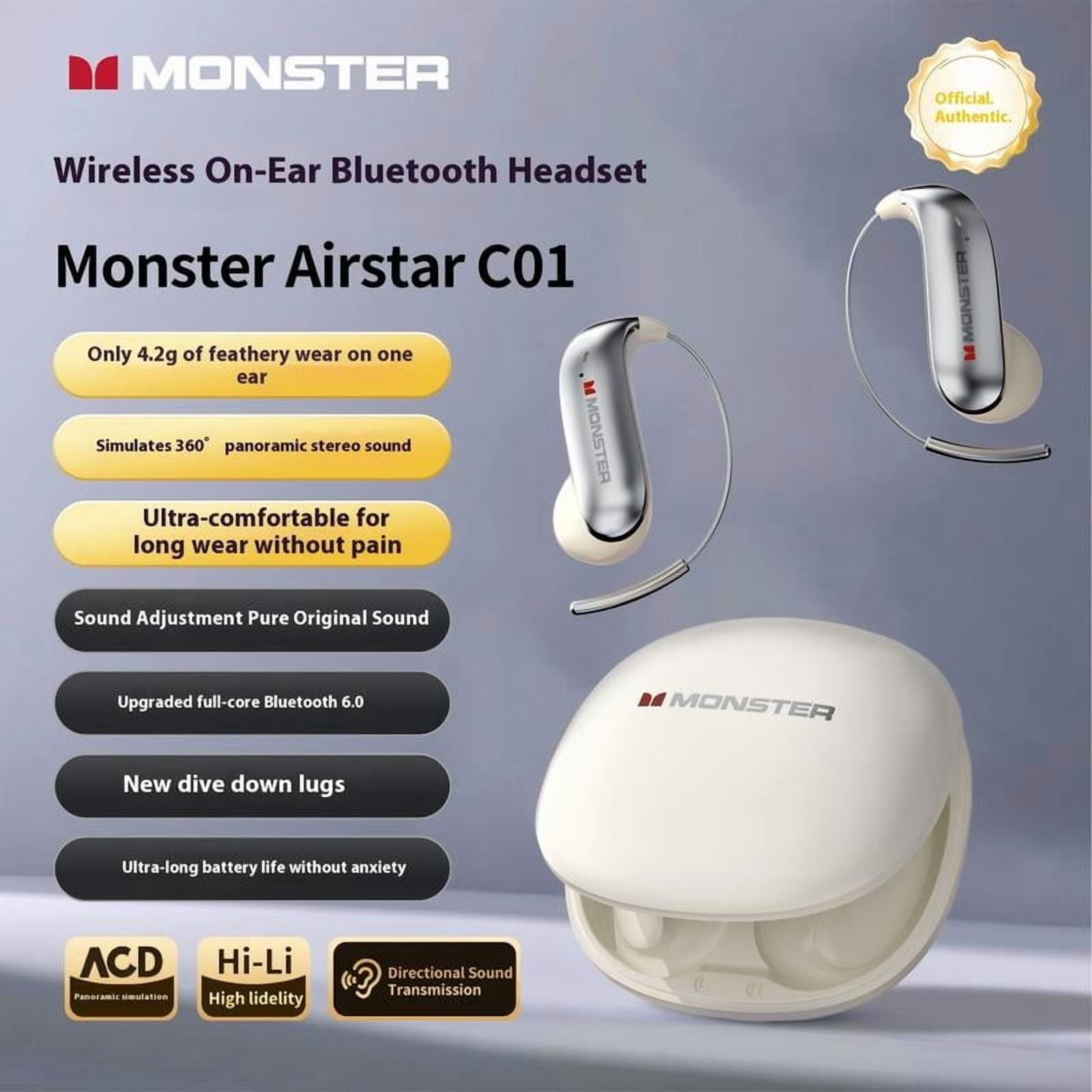 Monster Ear Buds-Bluetooth Headphones with Zero‑Gravity Titanium Ear‑Hook Design, Noise Isolation, 145H Playtime Wireless Earbuds Headset Bluetooth 6.0, IPX5 Waterproof