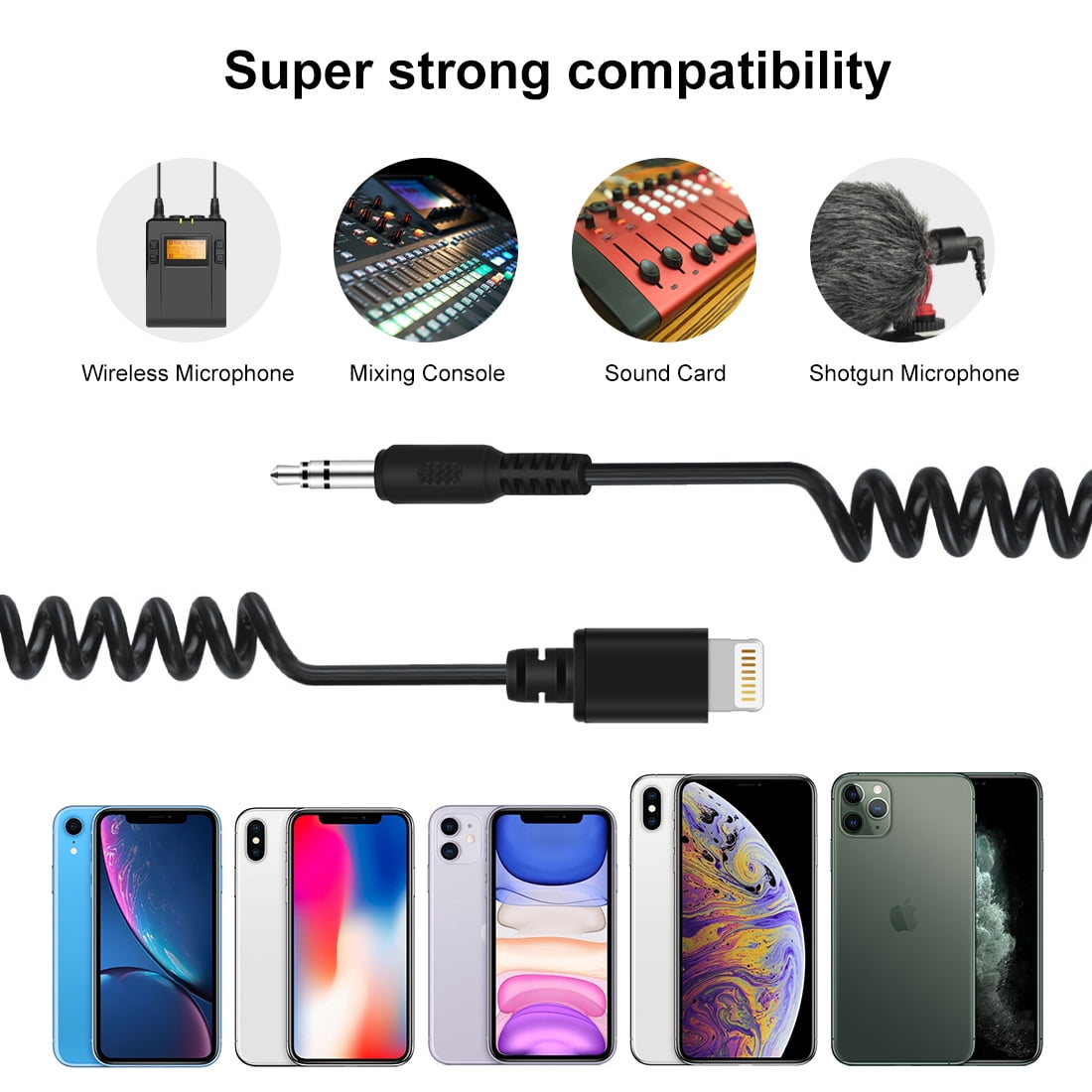 PULUZ 3.5mm TRRS Male to 8 Pin Male Live Microphone Audio Adapter Spring Coiled Cable for iPhone,