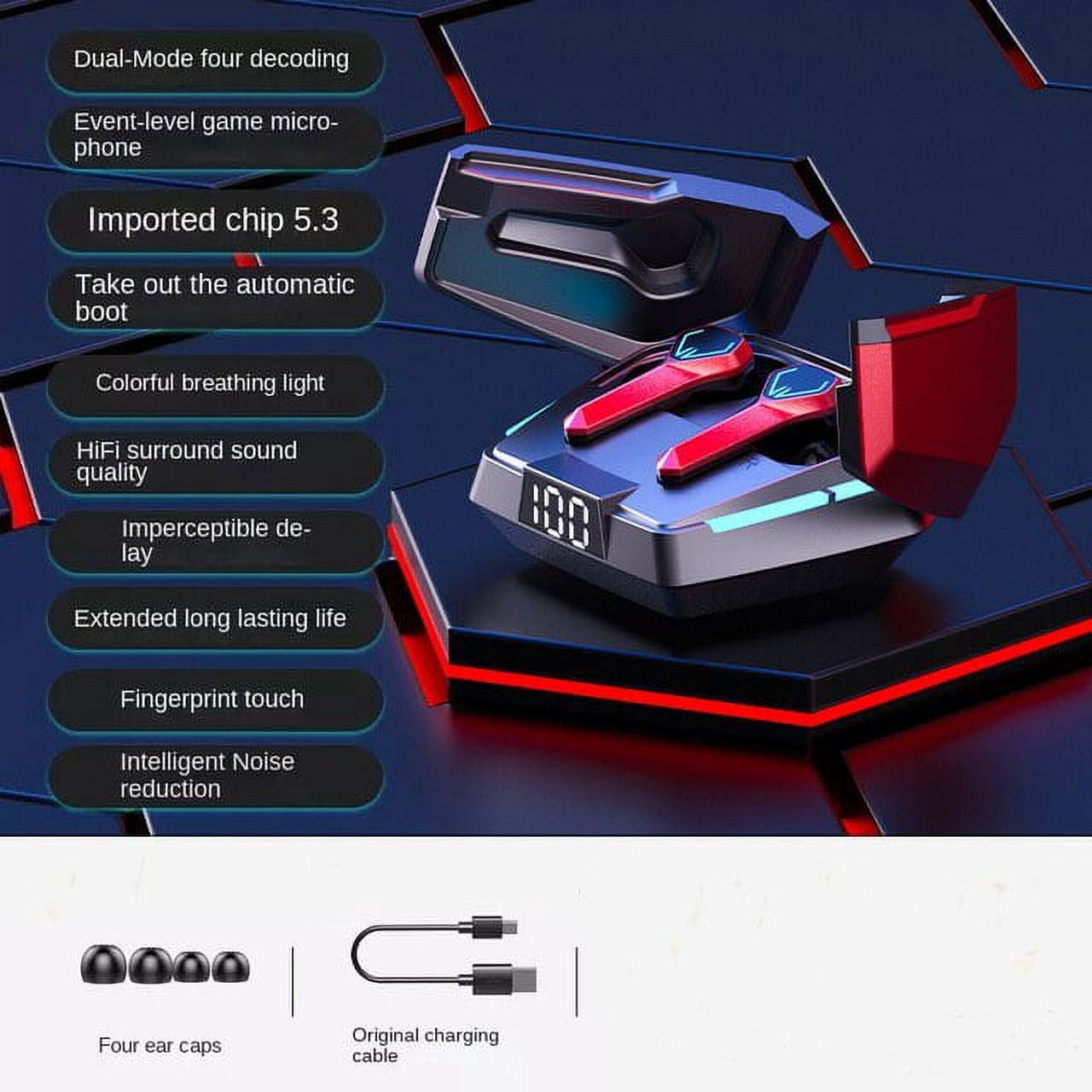 JX10 TWS Wireless Headphones Bluetooth Earphones Touch Control Low Latency Gaming Headsets HiFi Stereo Earbuds Digital Display