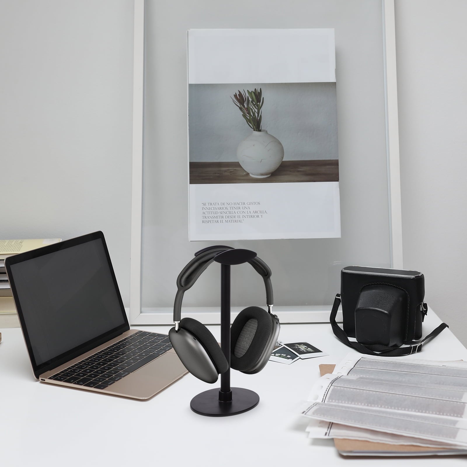 Mic Detachable Headphone Display Stand 25x12x9.5cm Black