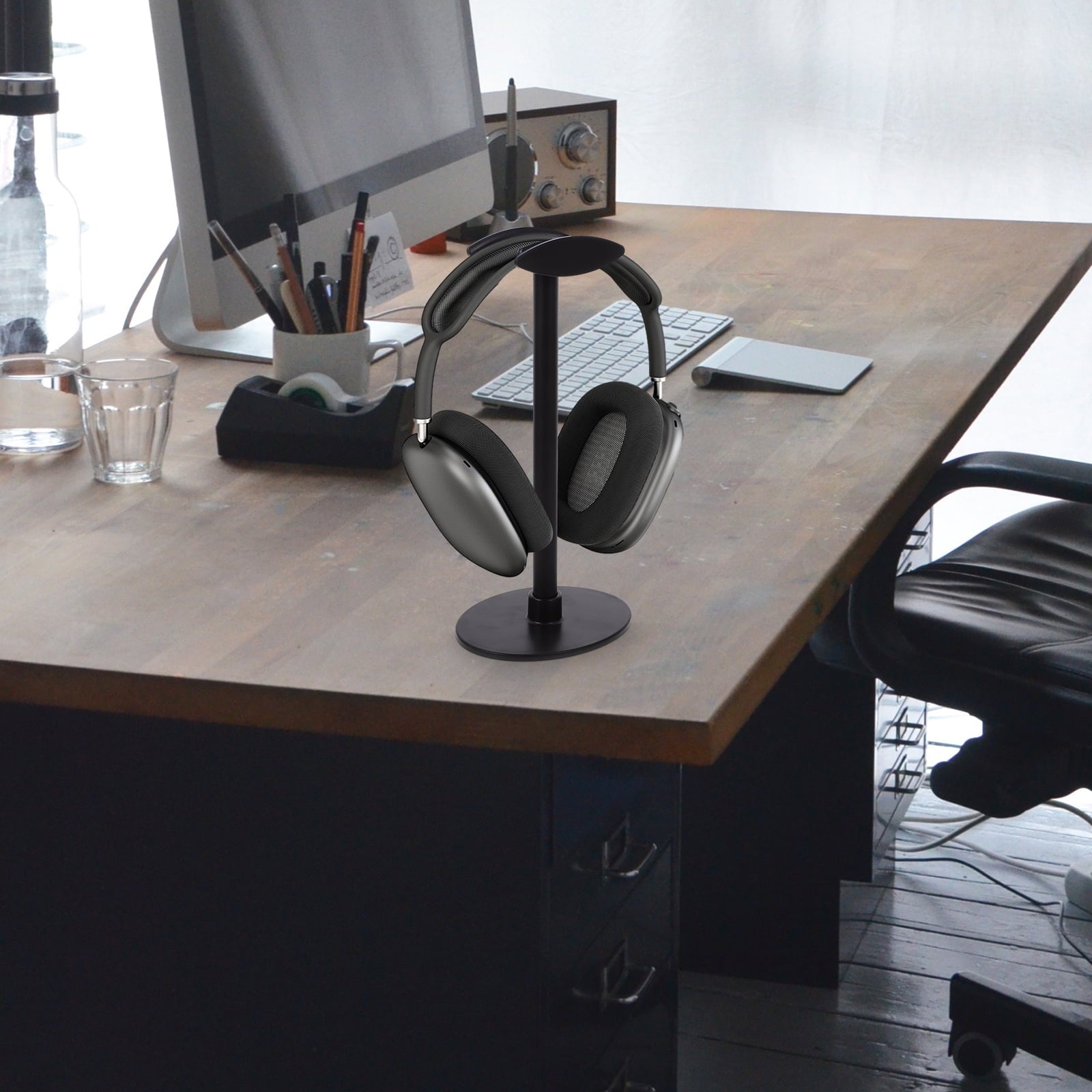 Mic Detachable Headphone Display Stand 25x12x9.5cm Black