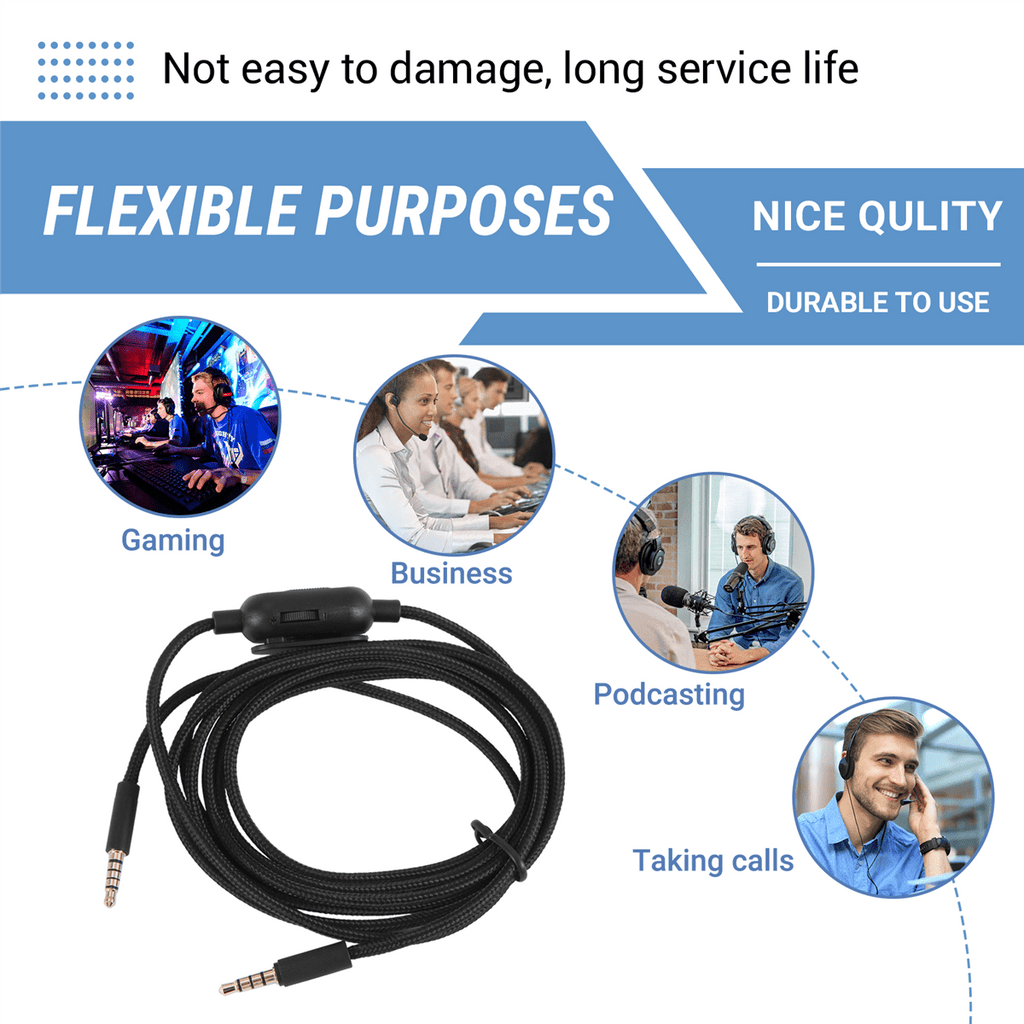 Headset Cable for G433 G233 GPRO X Universal Game Headset Audio Cable 2M,1 x Audio cable,Black