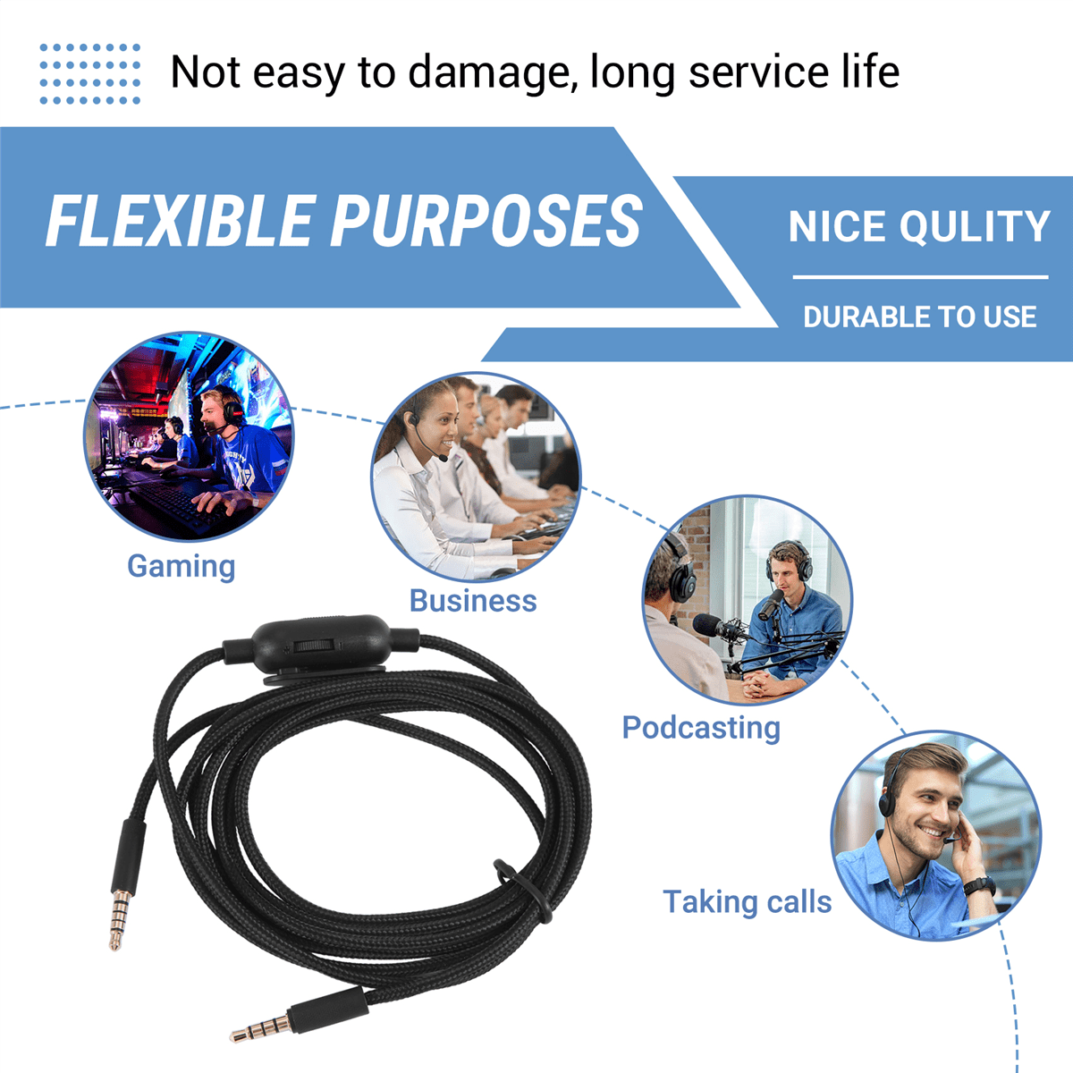 Headset Cable for G433 G233 GPRO X Universal Game Headset Audio Cable 2M,1 x Audio cable,Black