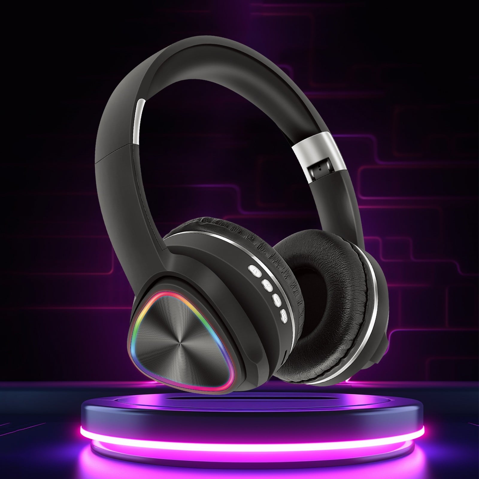 Wireless Headphones, Bluetooth 5.0 with LED Light Effects and Foldable Design for Work, Gaming, Workout, in Blue, Green, Pink