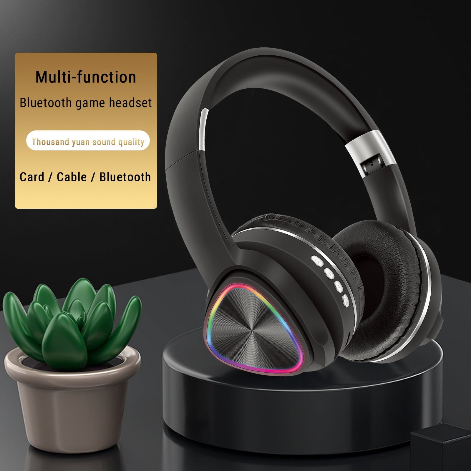 Wireless Headphones, Bluetooth 5.0 with LED Light Effects and Foldable Design for Work, Gaming, Workout, in Blue, Green, Pink