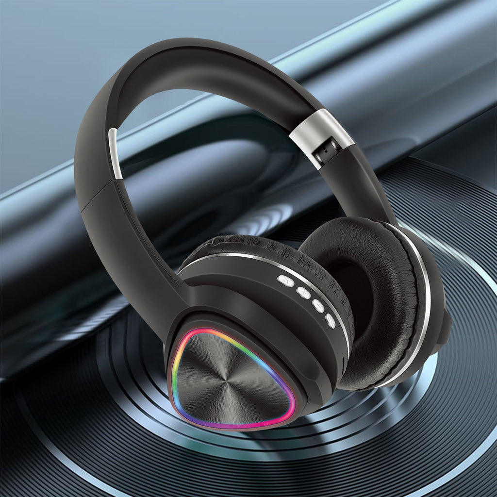 Wireless Headphones, Bluetooth 5.0 with LED Light Effects and Foldable Design for Work, Gaming, Workout, in Blue, Green, Pink