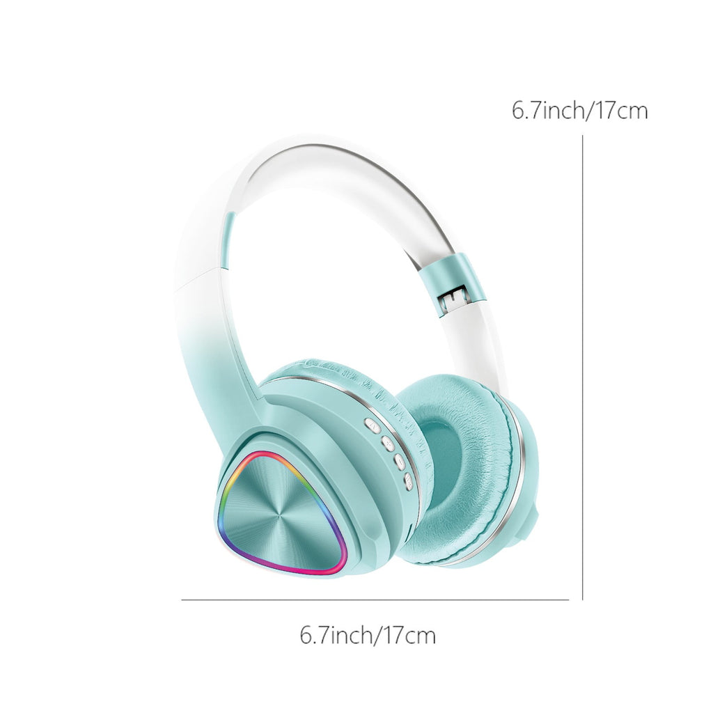 Wireless Headphones, Bluetooth 5.0 with LED Light Effects and Foldable Design for Work, Gaming, Workout, in Blue, Green, Pink