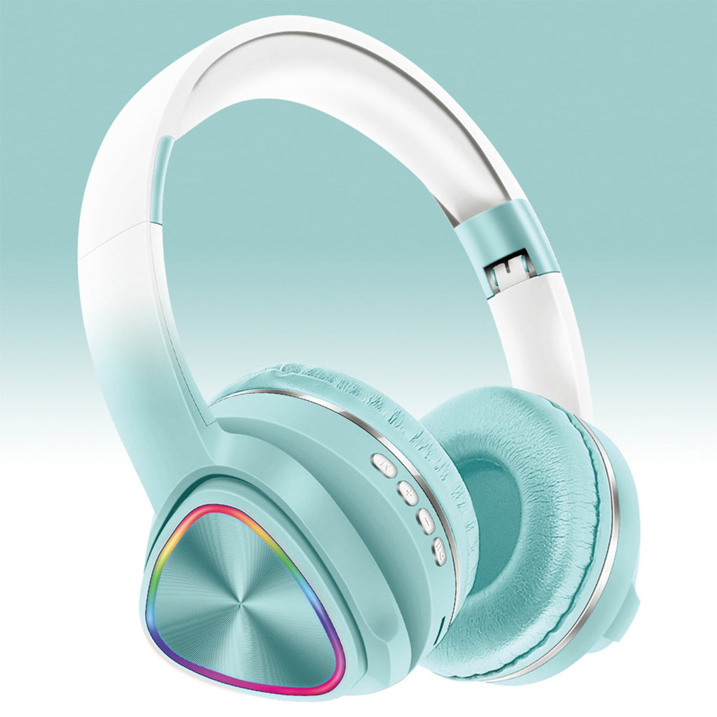 Wireless Headphones, Bluetooth 5.0 with LED Light Effects and Foldable Design for Work, Gaming, Workout, in Blue, Green, Pink