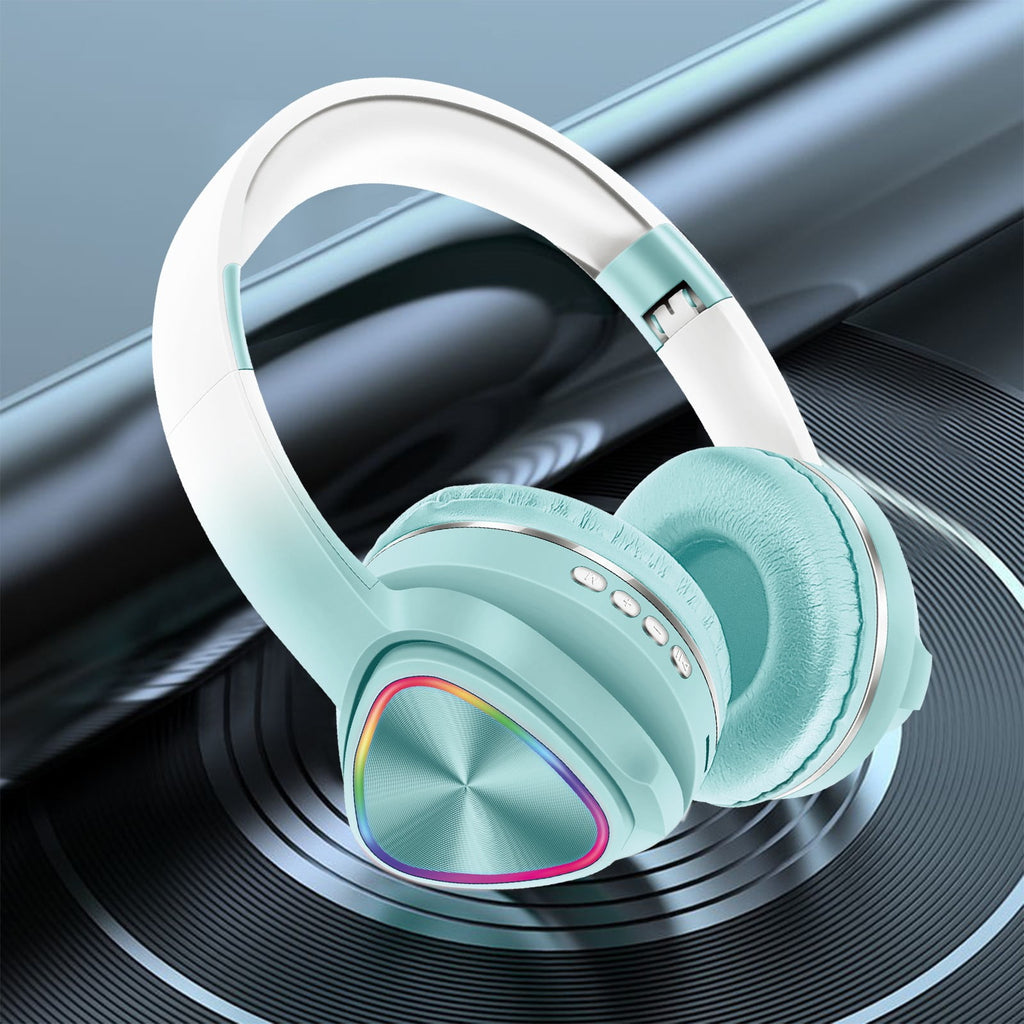Wireless Headphones, Bluetooth 5.0 with LED Light Effects and Foldable Design for Work, Gaming, Workout, in Blue, Green, Pink