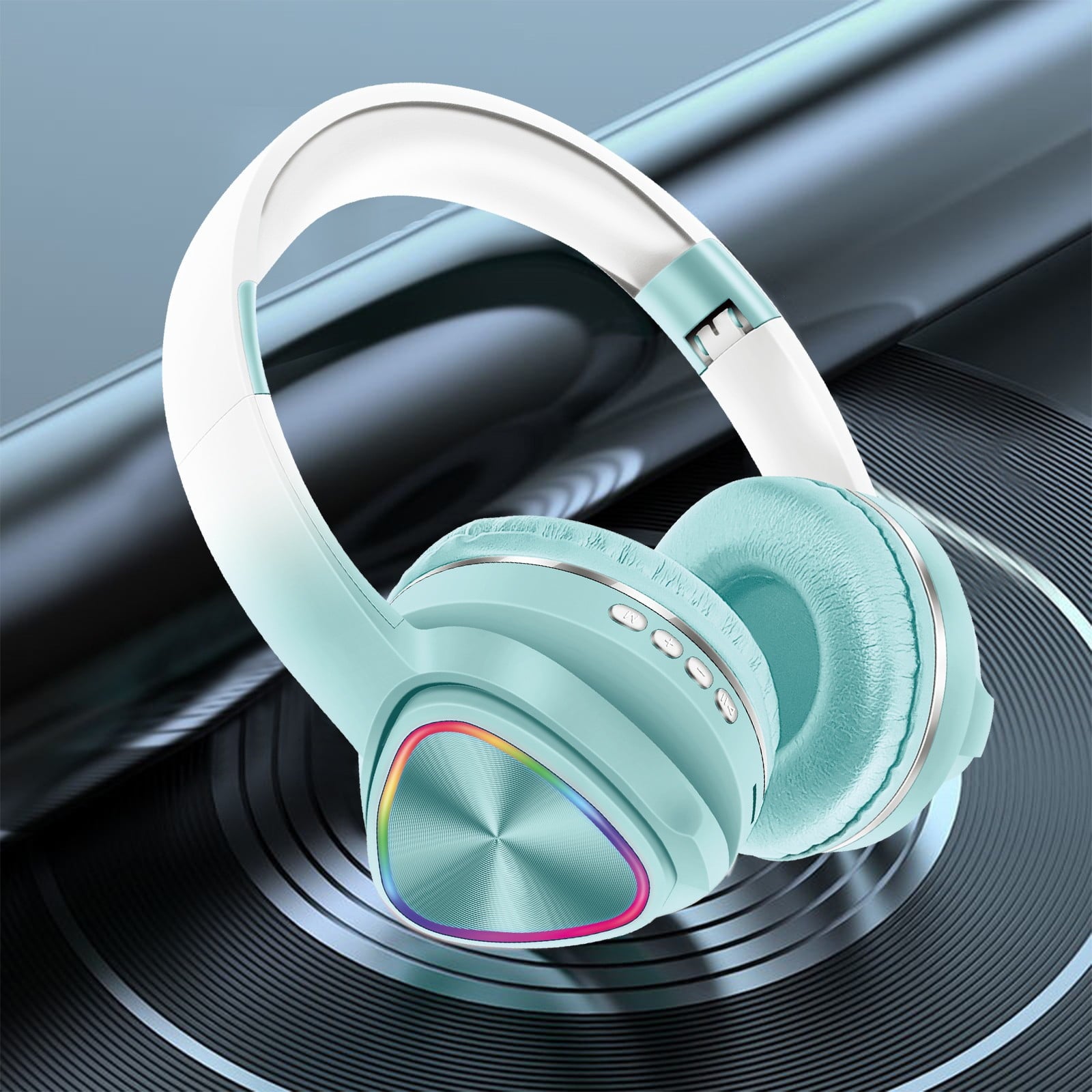 Wireless Headphones, Bluetooth 5.0 with LED Light Effects and Foldable Design for Work, Gaming, Workout, in Blue, Green, Pink