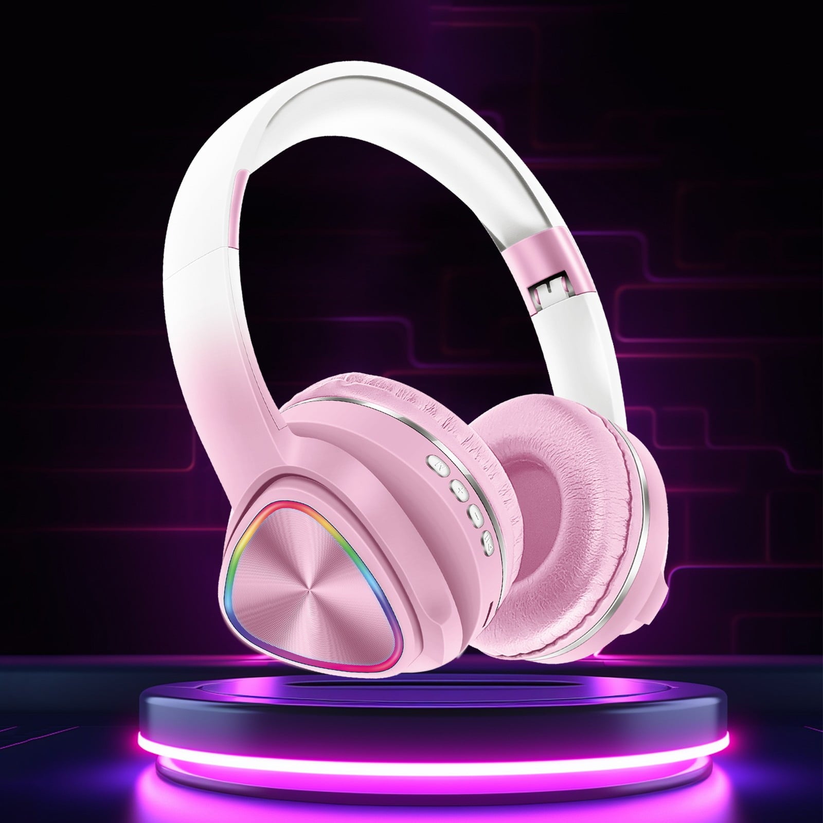 Wireless Headphones, Bluetooth 5.0 with LED Light Effects and Foldable Design for Work, Gaming, Workout, in Blue, Green, Pink
