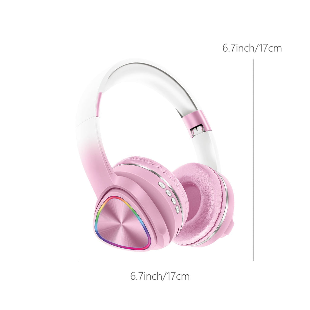 Wireless Headphones, Bluetooth 5.0 with LED Light Effects and Foldable Design for Work, Gaming, Workout, in Blue, Green, Pink