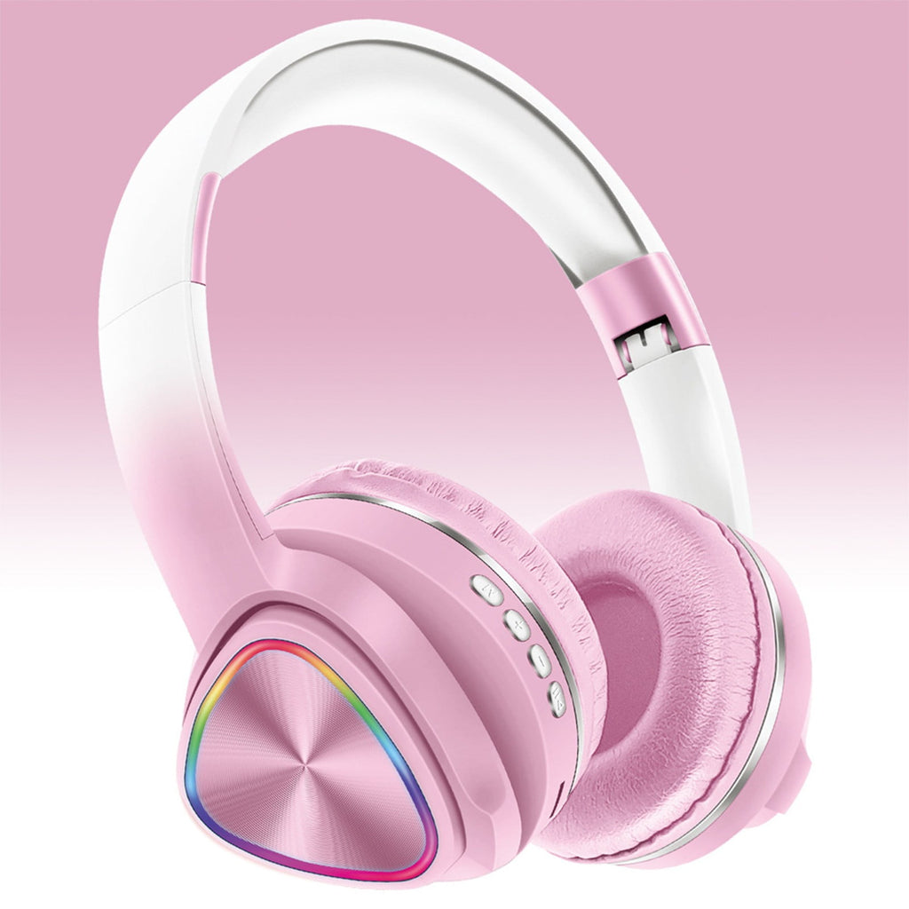 Wireless Headphones, Bluetooth 5.0 with LED Light Effects and Foldable Design for Work, Gaming, Workout, in Blue, Green, Pink