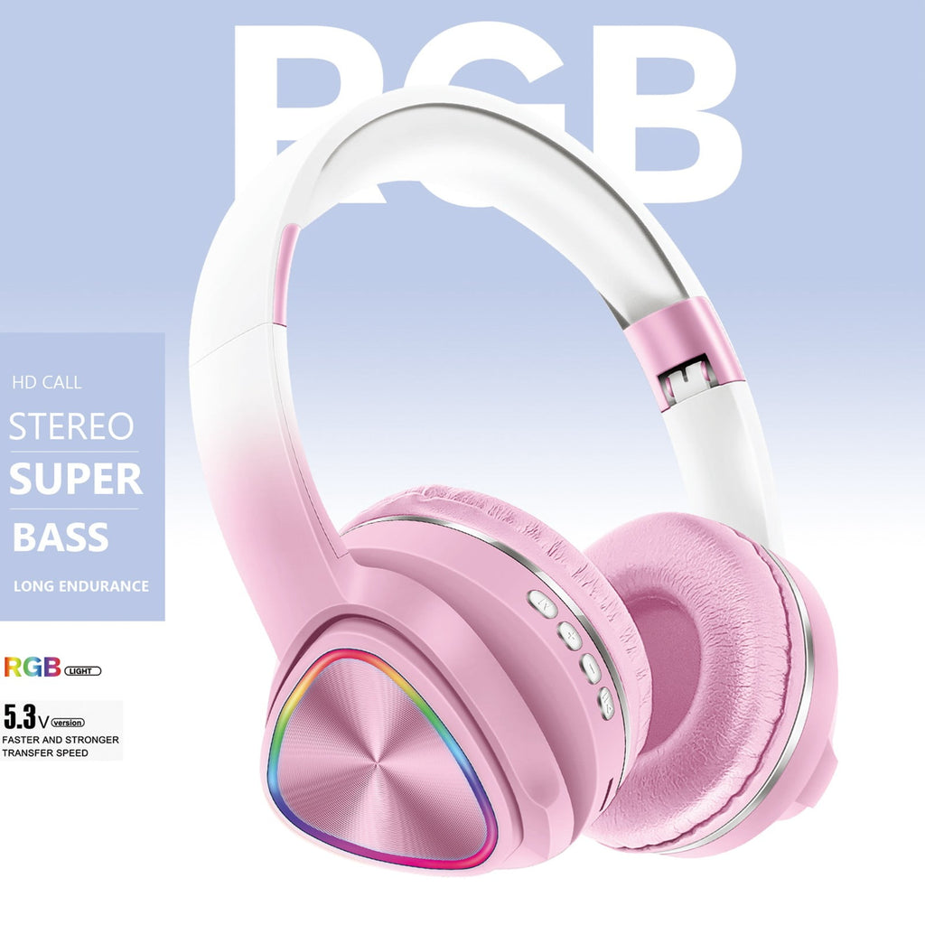 Wireless Headphones, Bluetooth 5.0 with LED Light Effects and Foldable Design for Work, Gaming, Workout, in Blue, Green, Pink