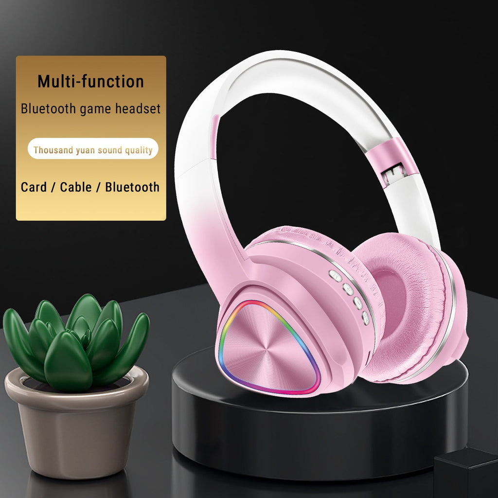 Wireless Headphones, Bluetooth 5.0 with LED Light Effects and Foldable Design for Work, Gaming, Workout, in Blue, Green, Pink