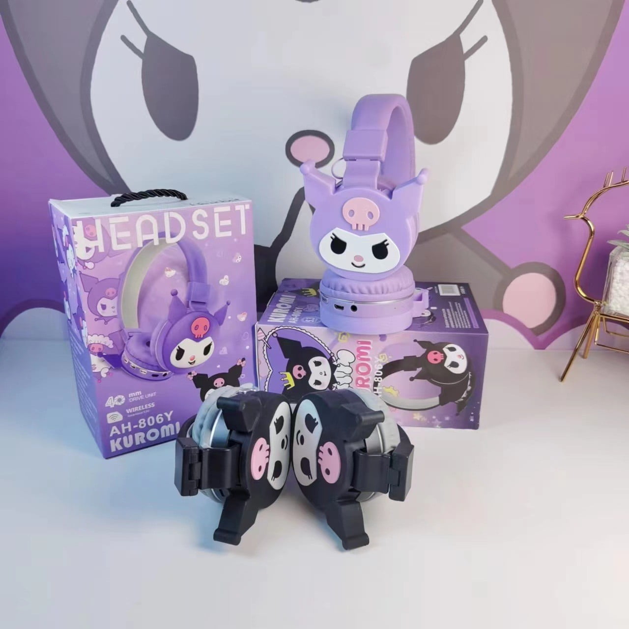 HELANHO Cute Cartoon Kuromi Wireless Bluetooth Headphones with Microphone - Stylish Stereo Earphones, Fashionable Gift for Teens &amp; Adults QQH63-2352