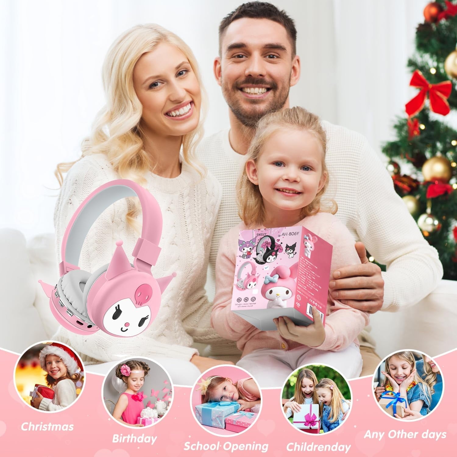 HELANHO Cute Cartoon Kuromi Wireless Bluetooth Headphones with Microphone - Stylish Stereo Earphones, Fashionable Gift for Teens &amp; Adults QQH63-2352