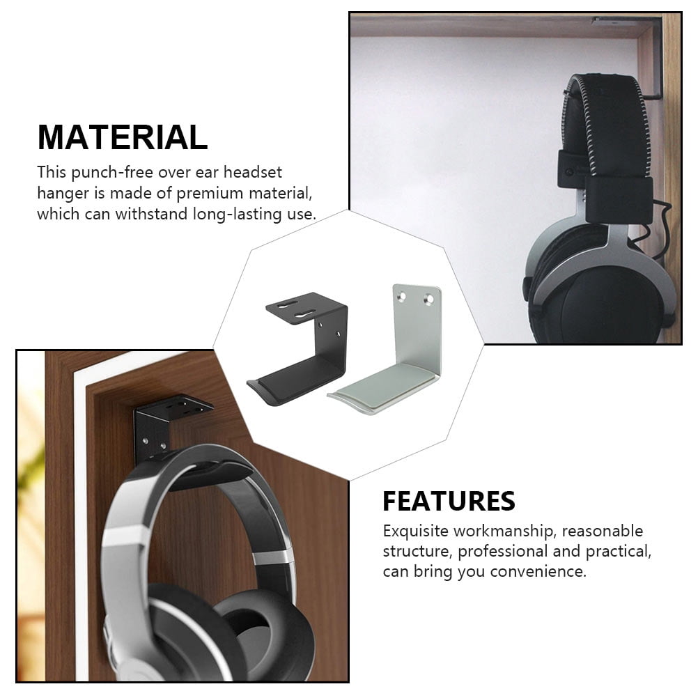 unbranded  2 PCS Headphone Stand Headphones Wall Mount Computer Headset Holder Black