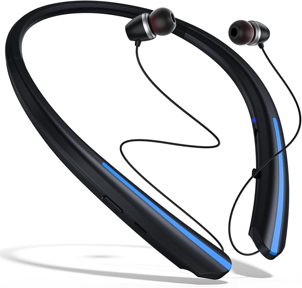 Neckband Wireless Bluetooth Earphones, Retractable Ear Sweat-Proof Stereo Noise-Canceling Earphones